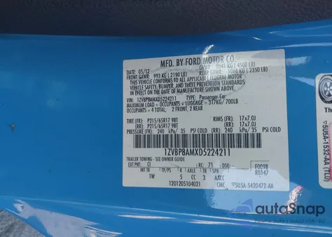 2013 Ford Mustang V6 z USA, uszkodzony, nr VIN 1ZVBP8AMXD5224211